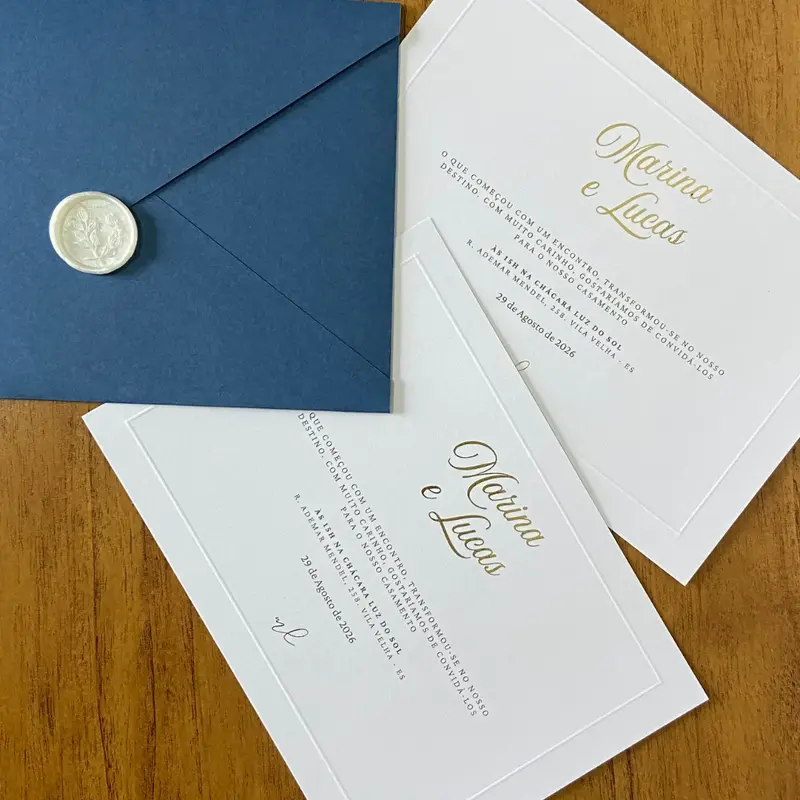 Convite Marina - Convite c/ borda e envelope com lacre de cera